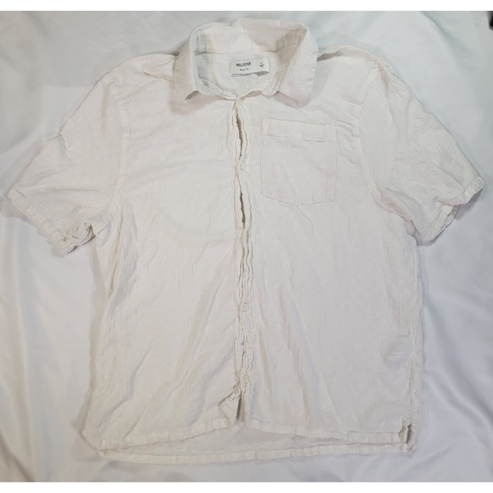 Hollister Men's Cotton White Button Up Textured Shirt Size XL Boxy Fit